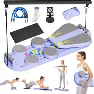 PRUINKLE 필라테스 리포머 세트 - 접이식 슬라이딩 홈트레이닝용 보드 휴대용 복부 코어 트레이너 전신