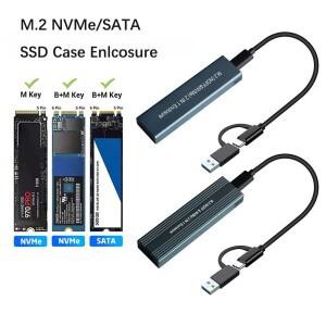 PCIE M 키 B + USB C 10Gbps 하드 드라이브 인클로저 박스 어댑터 용 M2 NVMe NGFF SATA SSD 디스크 듀얼