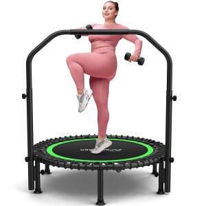 [미국배송] ANCHEER 40인치 / 48인치 성인용 접이식 리바운더 트램펄린 저항 밴드와 번지가 있는 용 바 및 안전 패딩이 실내 실외 미니 트램펄린 - 최대 하중 450파운드 550파운드