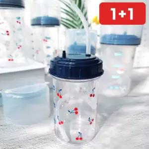아동용 실리콘 빨대 물병 음료수 휴대용 텀블러컵  1+1