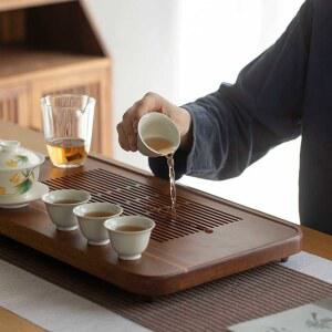 차판 다기세트 트레이 받침 대나무 화이트 28 5x19cm 다도세트 대형 다기 난초 보라