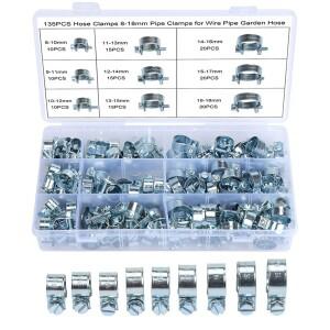 파이프 클램프 호스 수도관  클립 패스너 튜브 금속 모음 키트 8-18mm 60 개 135 개