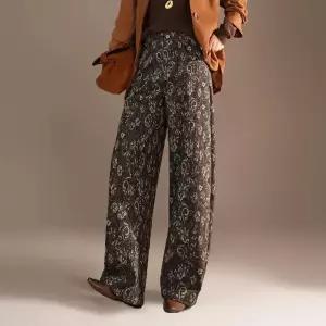 여자바지 슬랙스 빈티지 프린트 하이웨스트 와이드 바지 가을 겨울 도톰 커브 캐주얼 일자 원템4