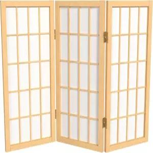 2피트 짧은 데스크탑 창문 격자 쇼지 스크린 - 내추럴 3패널