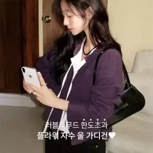 핫핑 [울함유][포인트/입체자수] 크램 베이직핏 플라워 입체 자수 울 니트가디건