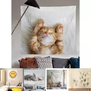 치즈 고양이 패브릭포스터 (대-150X130)/공간 분리 가림막 포스터 고양이그림 방가리개 대형 주방