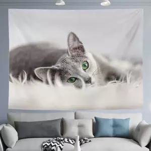 러시안블루 패브릭포스터 (대-150X130)/가림막 포스터 대형 방가리개 고양이그림 공간 분리 주방 창