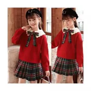 러블리 스쿨룩 니트 스커트 세트 여아 유아 봄가을 상하의 풀오버 스웨터 플리츠 치마세트