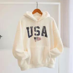 [잇수다] 언메릴 레터링 프린팅 양털 뽀글이 루즈핏 후드 맨투맨