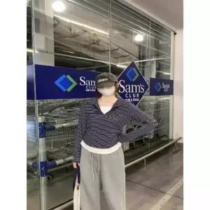 율랑팡 여성 라운드넥티 가을 겨울 방학 투피스 스트라이프 케이프 긴팔 티 상의 HO4