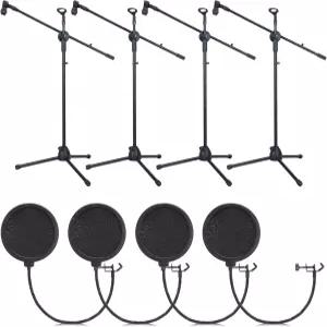 Sherr 4개입 삼각대 마이크 스탠드 붐 높이 조절 가능 클립 및 윈드스크린 포함 라이브 스트리밍 노래 무대