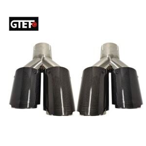 GTEFO 2개 세트 광택 이중 Y형 실버 카본 파이버 스테인리스 스틸 배기 팁 파이프 머플러 로고 포함