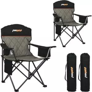 펀야킷 2PC 캠핑 의자 야외 스포츠 해변 낚시 하이킹 여행 피크닉 뒷마당 블랙 쿨러백과 컵 홀더 휴대용