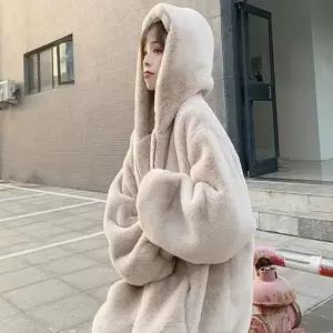 페이크 밍크퍼 집업 오버핏 캐주얼 데일리 학생 겨울 방풍 아우터 바람막이 플리스 자켓 후드 다운 점코트