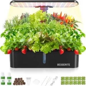 베세라이트 수경 재배 시스템 키트 12 포드 조명 실내 허브 정원 주방 조리대 스마트 플랜팅 홈 식물