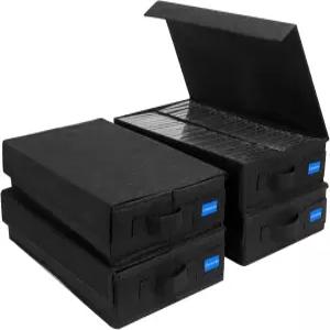 손잡이와 뚜껑이 있는 BOATISLE 카세트 테이프 보관함 u2013 외부 라벨 슬롯이 홀더 및 정리함 스태커블