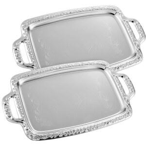뷔페 결혼식 파티 주얼리 장식용 손잡이가 있는 티앙그리드 2개 실버 서빙 트레이 우아한 꽃무늬 금속판 플래터 오블롱