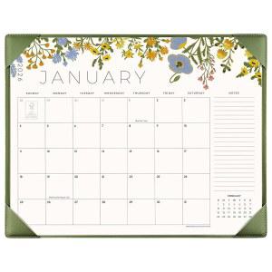 책상용 달력 2026 데스크탑 매트 , 카 대형 책상 패드 21 x 17 인치 커버 2026년 1월부터 2027년 6월까지, 가정용 및 사무실용 꽃무늬 디자인 녹색, 17