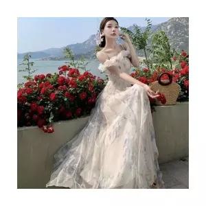 여성원피스 해변 바캉스룩 나시 프릴 비치 스트랩 드레스 HT5