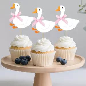 소년 소녀 베이비 샤워 장식용 실리 구스 컵케이크 토퍼 케이크 20개 (핑크)