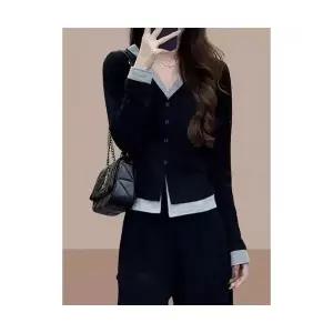 여자라운드넥티셔츠 빅사이즈 페이크 투피스 티셔츠 싱글 슬림핏 가을 겨울 통통 상의 ible4