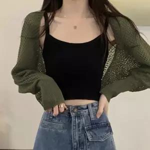 여름 카키색 볼레로가디건 그물 망사 비치 바캉스 (KYR-WF9413A)