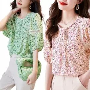 반팔 여성반팔셔츠 여성 꽃무늬블라우스 여름 플 (WFKC1T2)