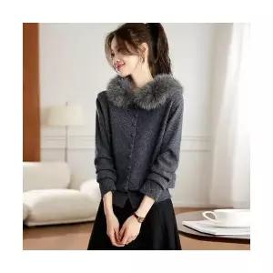 여자 추천 후드 가디건 퍼 칼라 니트 카디건 보송보송 이너로 슬림핏 가을 겨울 상의 SPO마켓4