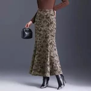 여자스커트 정장 모직 프린트 롱스커트 빈티지 힙업 스커트 그레이 슬림핏 추동 원템4