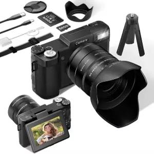 FLATIC 6K 디지털 카메라 8배 광학 줌 및 삼각대가 장착된 사진 촬영용 75MP 3인치 180° 플립 스크린이