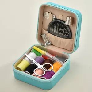 옷수선 반짇고리함 민트 지퍼형 바늘실세트 오링 고급단추 웨빙끈