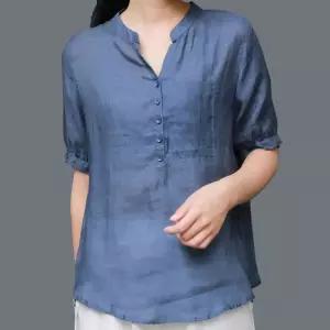 여리여리 인견 블라우스 반팔 여름 여성 셔츠 여자 린넨 쉬폰