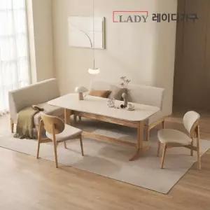 [3만원상품권]엘린 패밀리 원목 세라믹식탁 6인 세트 원목소파벤치코너형