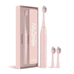 MySmile DY156 전동 칫솔, 충전식 소닉 배터리 칫솔 휴대용 브러시 헤드 3개, 2분 5가지 모드 스마트 타이머, 45000VPM, 60일 동안 한 번 충전 - 핑크