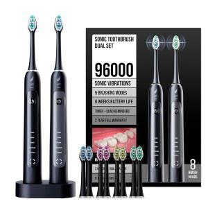 Acteh 소닉 전동 칫솔 듀얼 세트 5가지 모드 스마트 타이머 오래 지속되는 배터리 2-칫솔