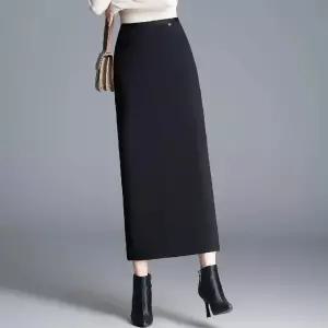 스커트 여성 롱 모직 정장 힙스터 추동 스트레이트 허리 중기장 트임 슬림핏 원픽4