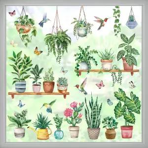 원더버 걸이 그린 화분 창문 클리닝 열대 식물 선인장 새 유리 스티커 데칼 충돌 방지 양면 정적 가정용