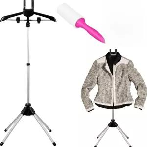 옷 보푸라기 롤러 접이식 의류 찜기 스탠드 정장 셔츠 오버코트 조끼용 클립 2개 조절식 랙 침실 망토룸