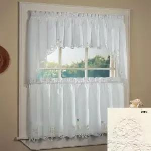 자수 주방카페 커튼 티어와 스웨그 세트 바텐부르크 뉴60인치 x 38인치 에르쿠로 화이트베이지에서 3pc