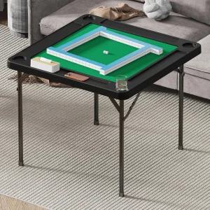 올팝 35.4 u2019 접이식 마작 테이블 칩 트레이가 있는 스퀘어 4 플레이어 카드 게임 도미노 컵 홀더 및