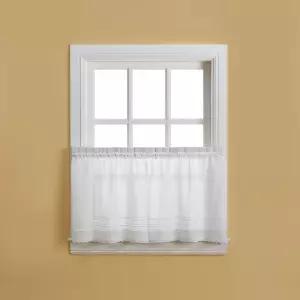 화이트 크로셰 카페 주방 커튼 창문 티어 페어 막대 포켓 29W x 36L 인치 2개 세트