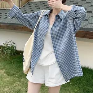 여자 사각 체크 패턴 루즈핏 스타일 외출 간편 패션 긴팔 셔츠여성티 어린이 롱티 나시 맨투맨 기모 반팔