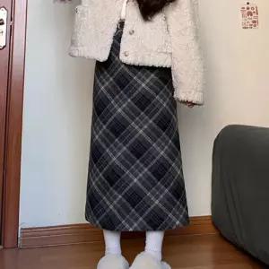 여자 편안한 허리 밴딩 클래식 스타일 체크 패턴 착용감 좋은 롱 스커트여름 치마 쉬폰 데님 밴스커트 플리