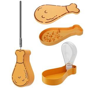 음식 용기가 있는 버즈 귀여운 개와 고양이 물병, 식수 컵 그릇 누수 방지 기능이 휴대용 애완동물 급수기 용기, 야외 하이킹, 여행용 6.76온스(주황색)