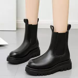 여성 통굽 옆라인 밴딩 키높이 미들 첼시 부츠여자로우워커 있는 워커화 하이 편한 베이지 코디 신발 워커