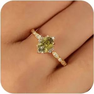 헤일로 이터널 밴드 링 포 우먼 925 스털링 실버 페리도트 크리스탈 탄생석 스태커블 14k 도금 올리빈 그린