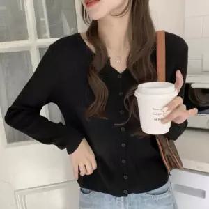 이너웨어 아우터 겸용 데일리 슬림핏 골지 니트가디건블랙 여성 데일리룩 가을 봄가디건 긴팔 웨어 아우 베