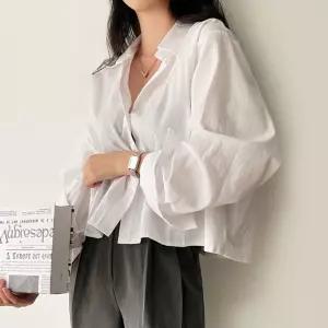 루즈핏 세미크롭 반크롭 베이직 긴팔 셔츠체크 남방 여성