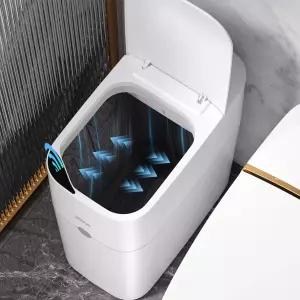 MOPUP 욕실 쓰레기통 자동 포장 35갤런 슬림 스마트 소형 플라스틱 침실용 협동 모션 센서 사무실 흰색