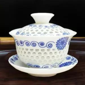 청화백자 잔 세트 다기잔 개완 찻잔 투각잔 떠오르는 해꽃